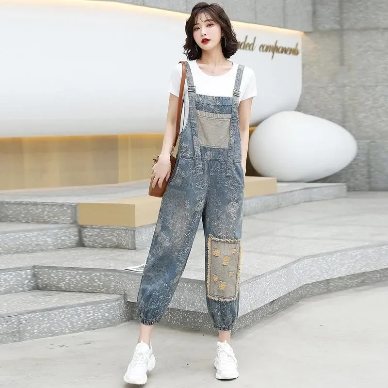 Moda tulumlar kot kadın rahat Denim tulum gömlek tulum pantolon kot Bodysuit