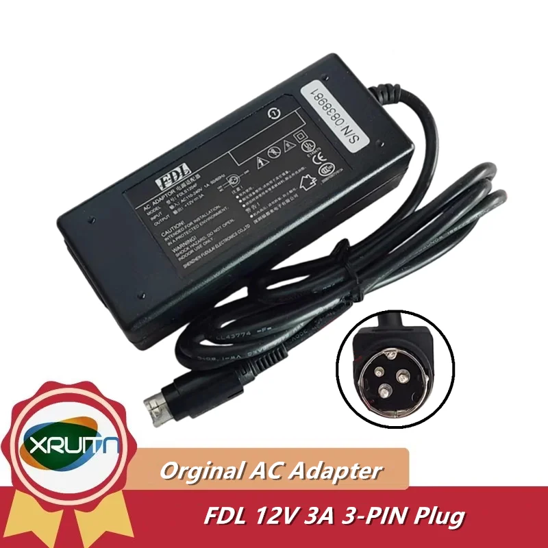 Genuine FDL FDLS1204F 12V 3A 3-Pin 36W AC Adaptor Adapter Charger Printer Power Supply
