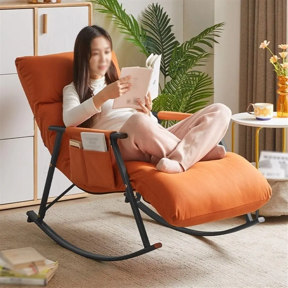 كرسي ترفيه منجد عتيق مريح كسول هزاز مع جيوب تخزين لغرفة النوم أو استخدام الفندق #6