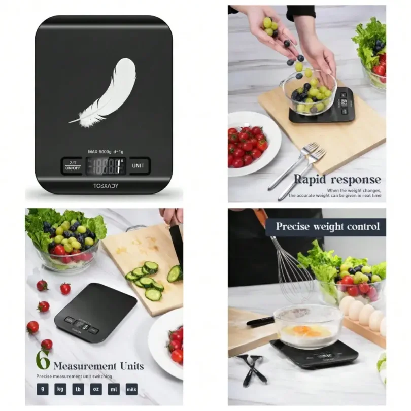 Digital Kitchen Food Scale 11lb Capacity With LCD Display 6 Units Tare Function Compact Design