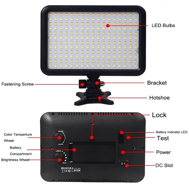 Photographic Equipment TTV-204 Pro Camera Led Video Light Panel Dimmable TTV-204  LED Camera Video Light Lamp