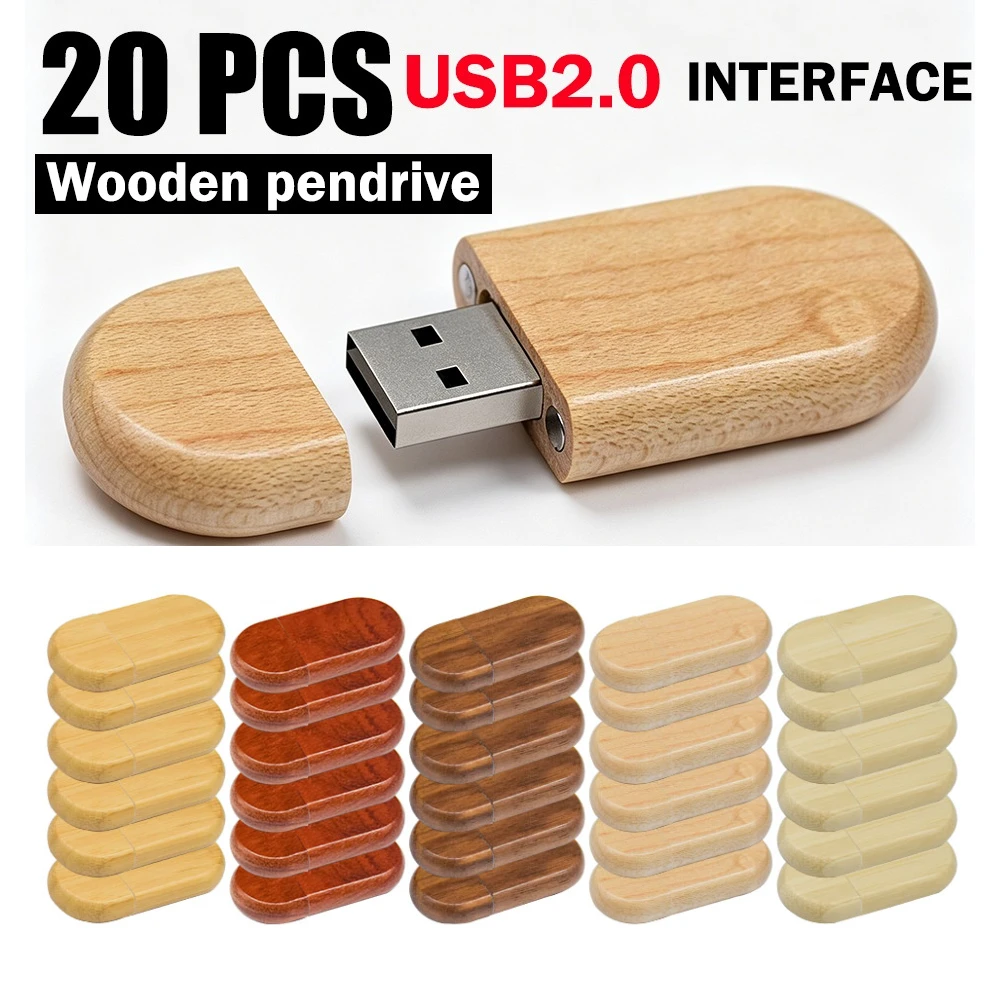 20pcs/Lot (Free logo) USB Flash Drive 2.0 Wooden Pendrive 4GB 8GB 16GB 32GB 64GB 128GB Memory Stick Personalized Gifts