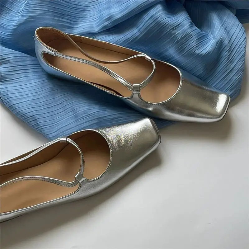 Vintage Solid Square Toe Patent Leather Women's Shoes New Buckle Chunky Low Heels Mary Janes Shoes Casual Slip On Flats Footwear