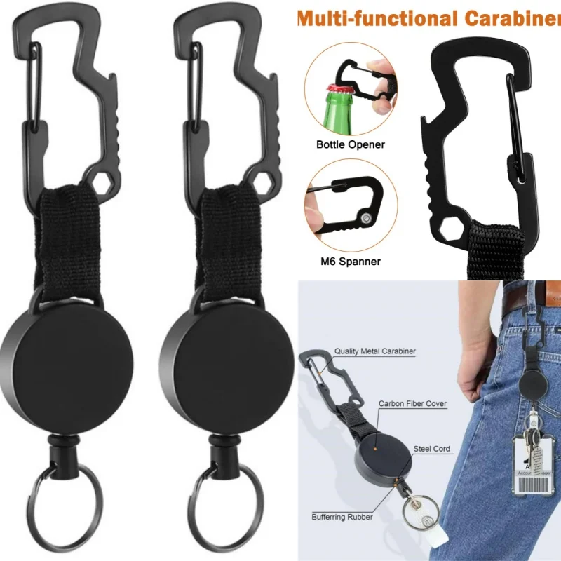 2025 New Retractable Keychain Multitool Carabiner Badge Holder,Retractable Key Chain with Steel Cable and Key Ring