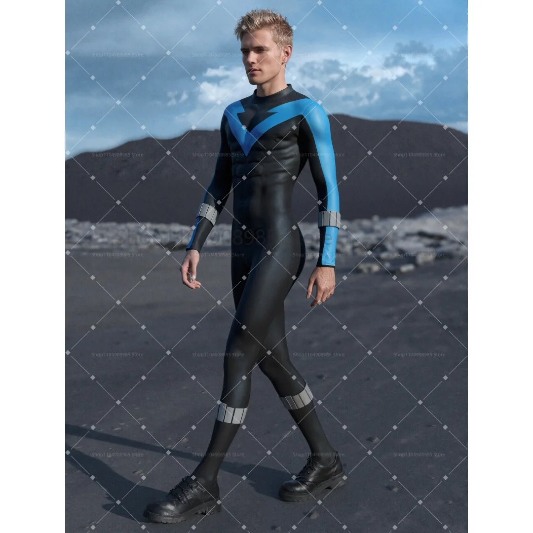 Superhero Men's Cosplay Cool Blue Black Tights Muscle Bodysuit Suit Carnival Party Performance Role Play Tights 2026 - view 5