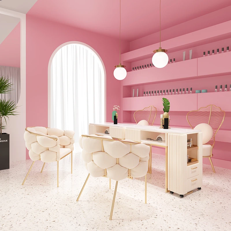 

Nordic Marble Nail Tables Modern Luxury Golden Bracket Manicure Tables Storage with Pulleys Salon Furniture Tavolo Manicure FYNT