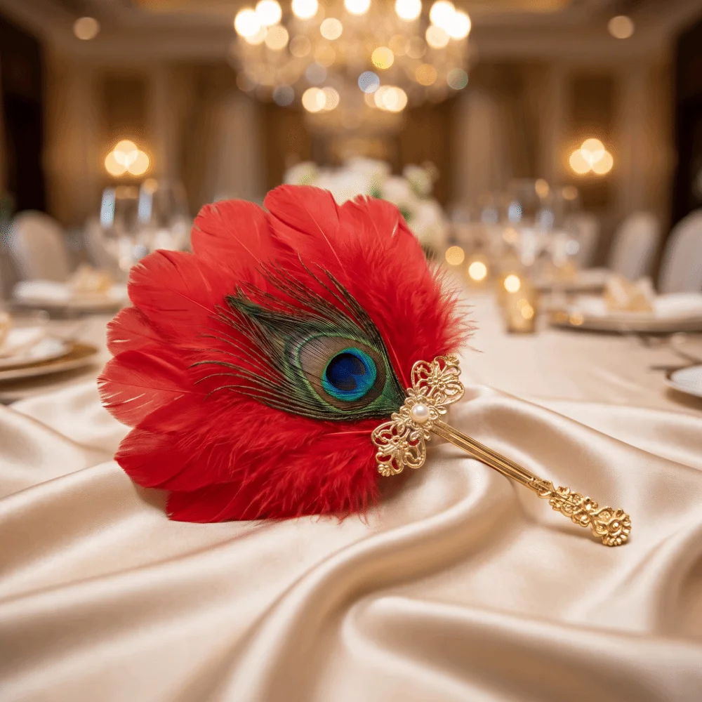 Retro Peacock Feathers Feather Hand Fan Vintage Antique Decorative Craft Fan Elegant High-Quality Dance Fan Photography