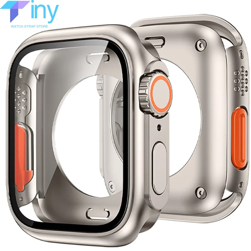 Funda para Apple Watch 9, 8, 7, 45/41mm, Protector de pantalla de vidrio templado para PC, IWatch Series 5, 6, Se, 44mm, 40mm, cambio a Ultra2, 49mm