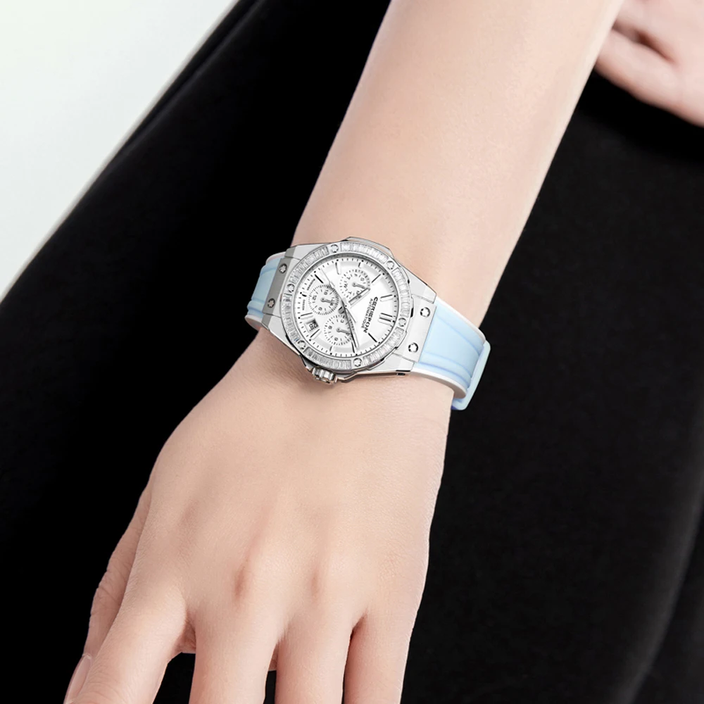 นาฬิกาข้อมือผู้หญิงแบรนด์ดัง ระบบอัตโนมัติ ดีไซน์ Pagani นาฬิกาจักรกลสำหรับผู้หญิง กระจกแซฟไฟร์ Reloj Homber