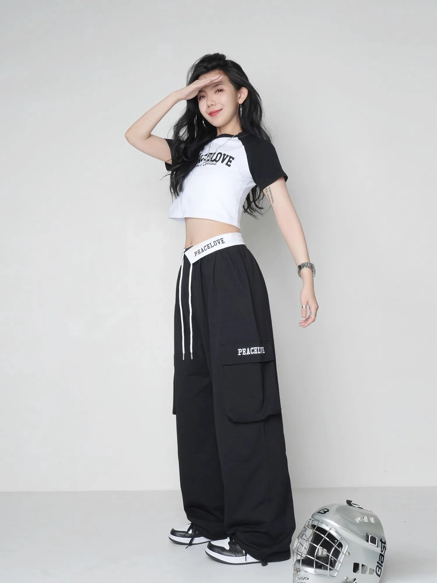 CBXLAB Street Dance Women\'s  Flip-waist design hip-hop jazz dance sports pants fashionable and cool elastic thin trousers