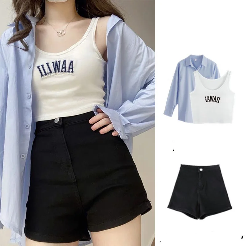 Women's Clothes Summer Wear Set 2023 Blast Street Fashion Casual Sleeveless Tank Top High Waist Shorts Sports Two Piece Outfits