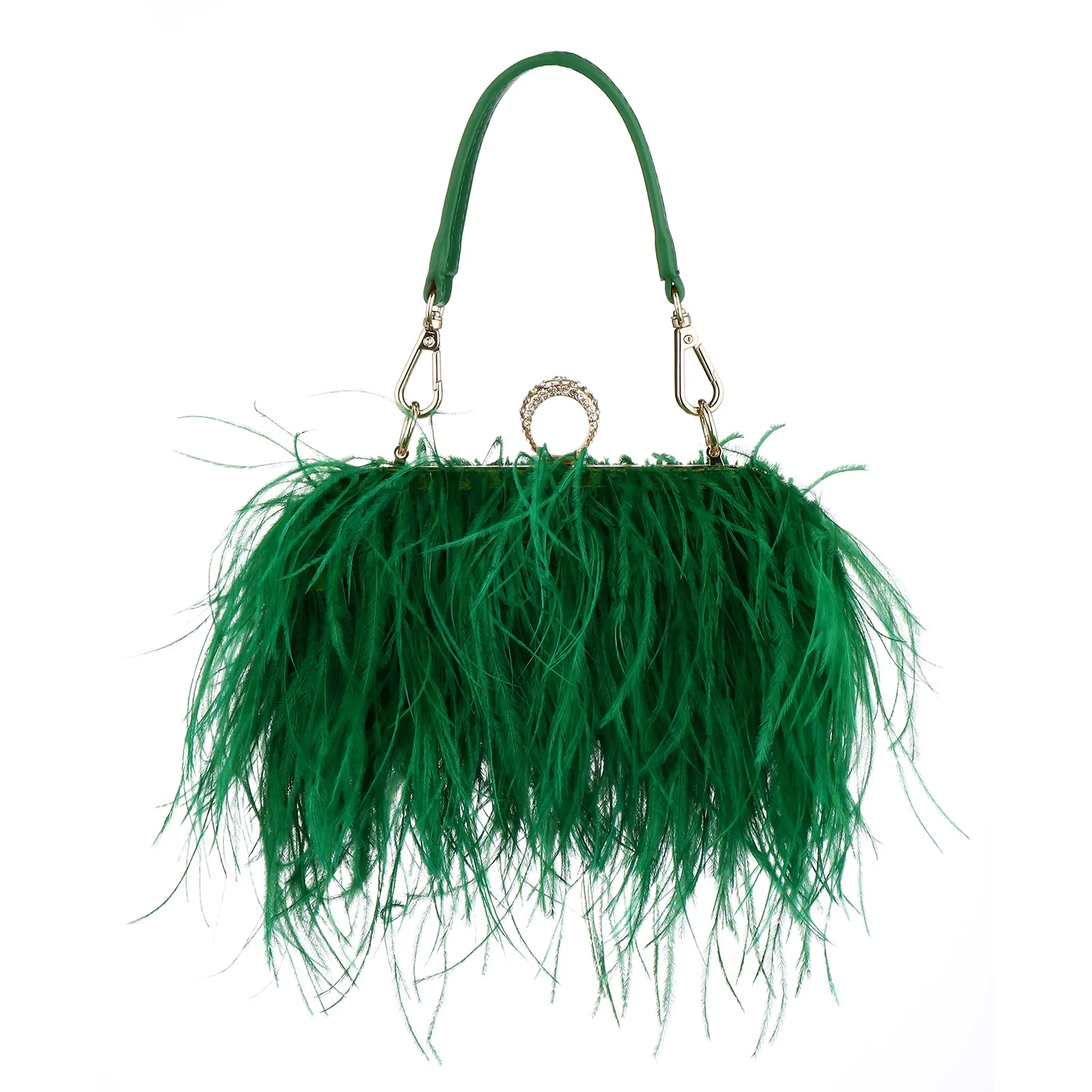 Luxury Ostrich Feather Evening Bags for Women 2024 Chain Shoulder Crossbody Bag Tassel Party Clutch Purse Green Wedding Handbags