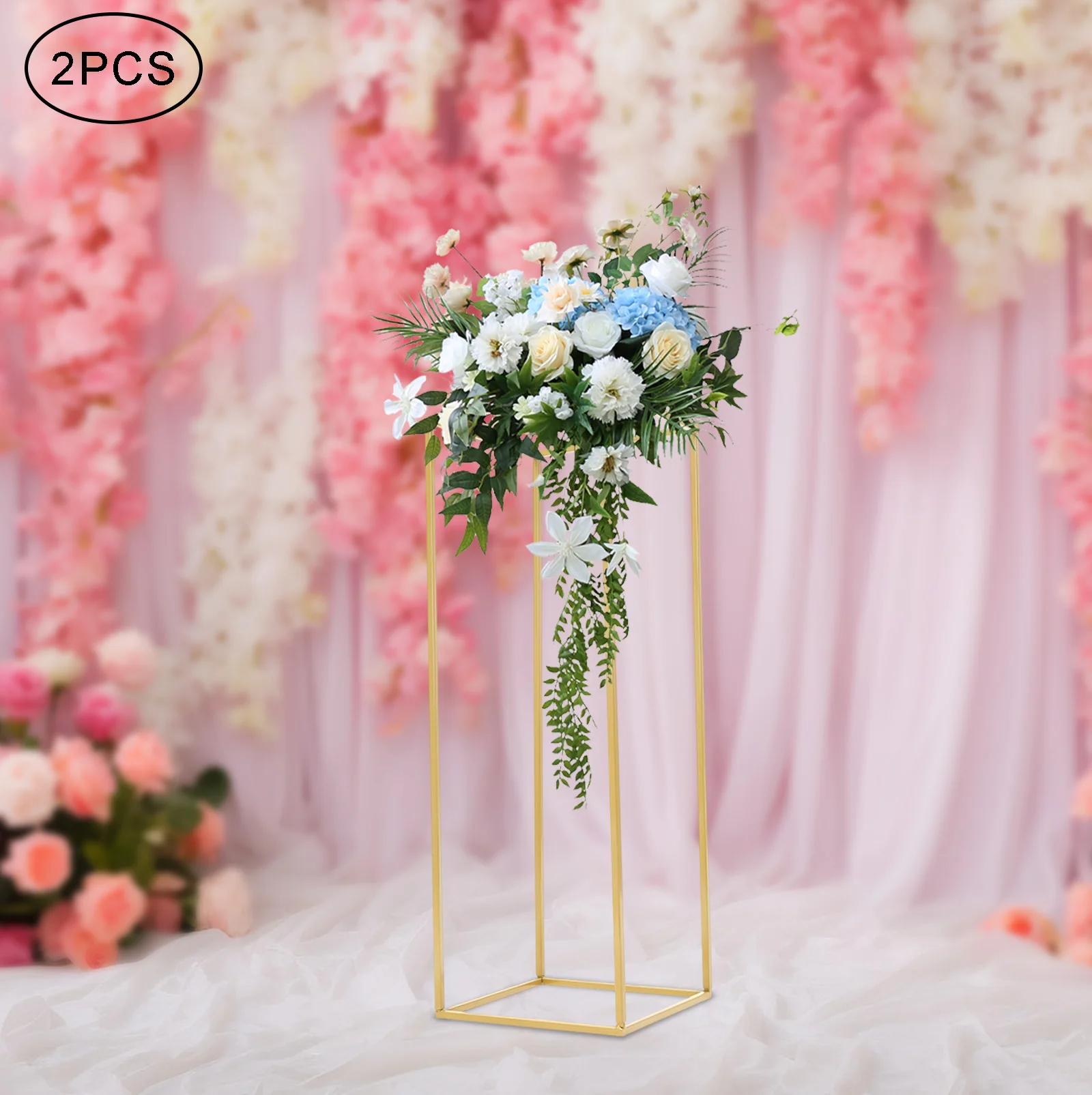 Wedding Flower Stand, Gold Iron Floral Rack, Rectangular Shape, Stable and Stylish Floor Standing Design, Modern Geometric