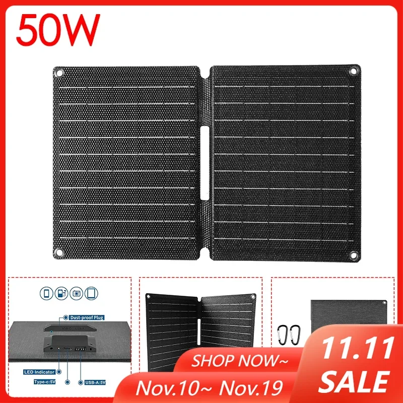 

Портативная складная солнечная панель ETFE 50/80 Вт, тип C/USB, выход 5 В, солнечные батареи для кемпинга, пешего туризма, зарядки телефона, внешний аккумулятор