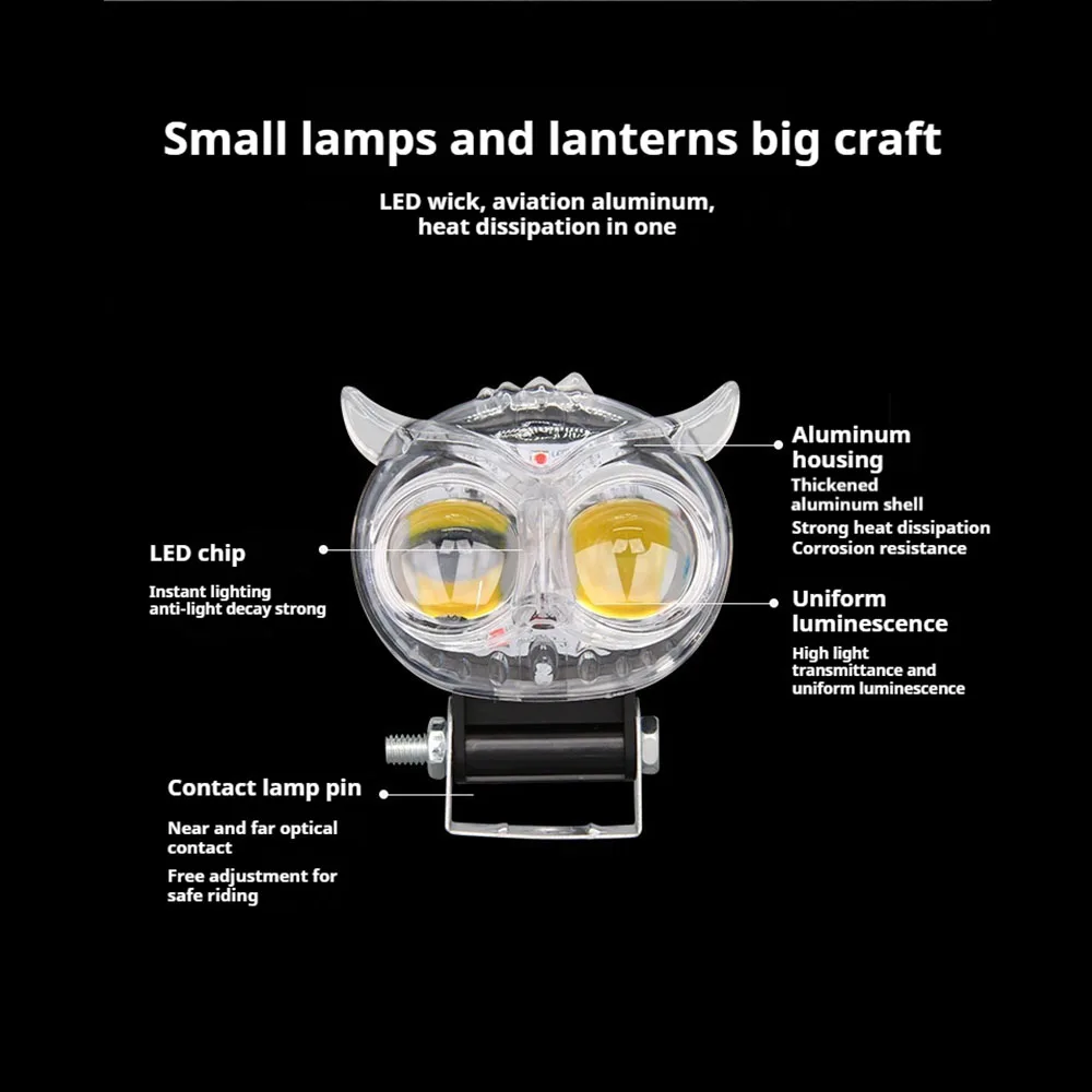 

1PCS Motorcycle Spotlights LED White Yellow Flash Colorful Owl Tiger Motorcycle Headlights Fog Lamp Universal Modified Lights