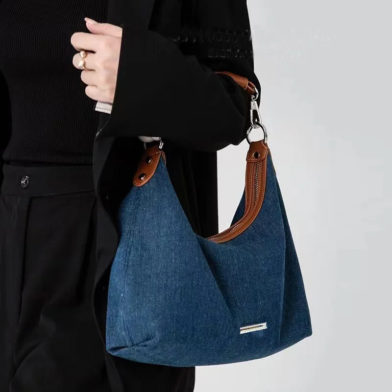 2024 Modne damskie jeansowe torby na ramię dla kobiet o dużej pojemności Retro Blue Jean Underarm Top Handle Bags Casual Tote Bags