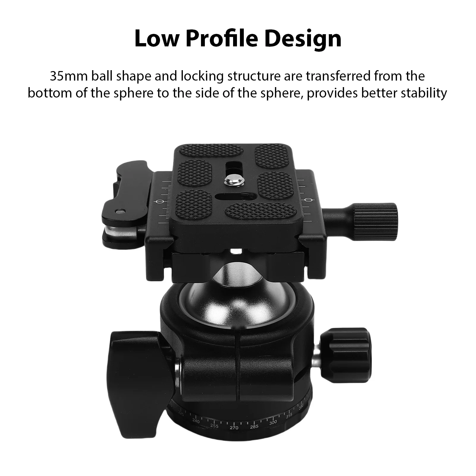 35mm Low Profile Tripod Ball Head with Aluminum Alloy Panoramic Quick Release Plate for Monopod DSLR Camcorder