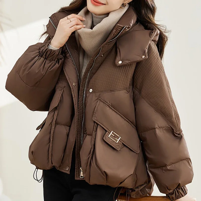 EVNISI Women Thickened Warm Hooded Coat Loose Solid Cotton-padded Jacket Casual Long Sleeve Cotton Parkas 2024 Autumn Winter