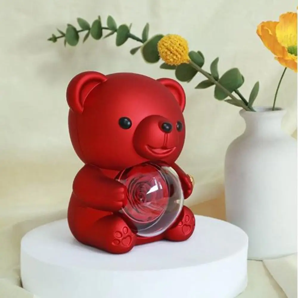 プラスチック製回転式ハグベアジュエリーボックス、ロマンチックで可愛いクマ型ジュエリーボックス、石鹸のバラ付きギフトボックス入りジュエリーディスプレイ