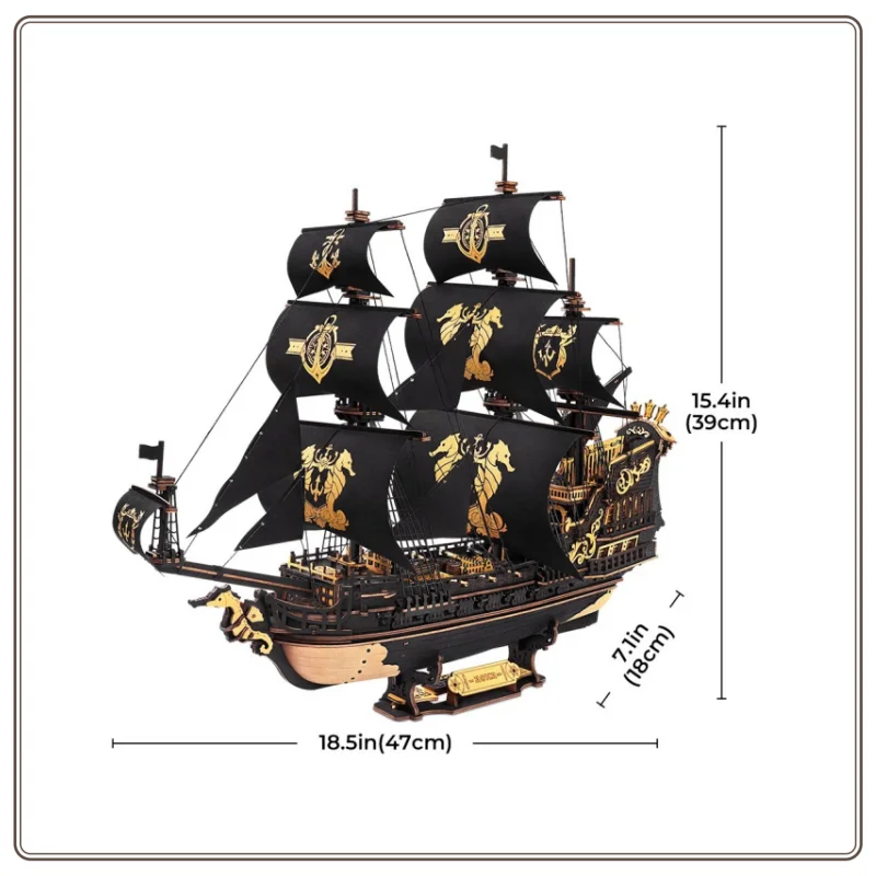 Robotime ROKR The Seahorse Barque Nave da guerra barocca-era precolorata per regali per adulti per kit di blocchi di costruzione per famiglie Puzzle in legno 3D