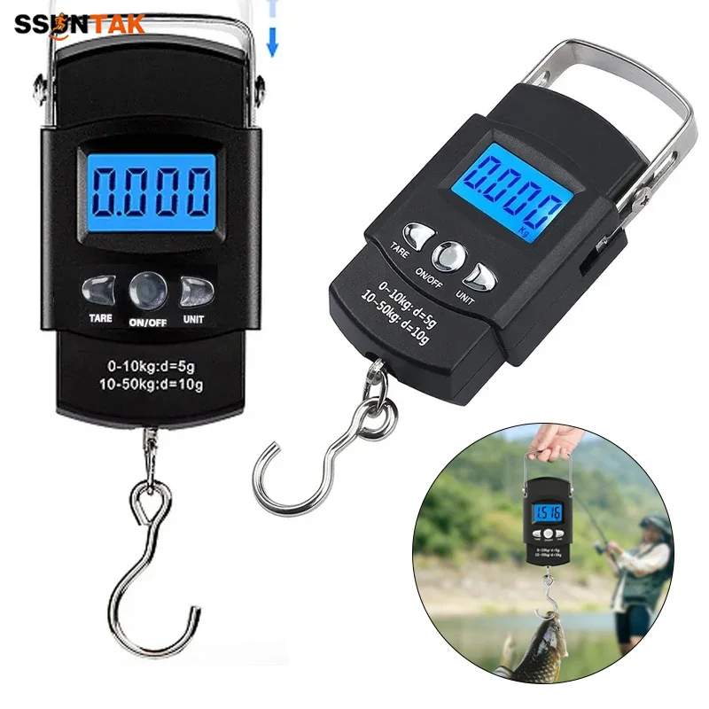 

SSUNTAK 50kg Digital Hanging Scale-Mini Portable Luggage/Fish Scale with 1m Tape Measure,Backlit LCD Unit Switch for Shop Fish