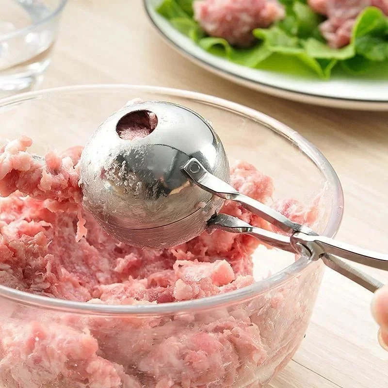 1-4 piezas Herramienta para hacer albóndigas de acero inoxidable, molde redondo para bolas de arroz, cuchara moldeadora, molde antiadherente para hacer albóndigas rellenas, utensilio de cocina