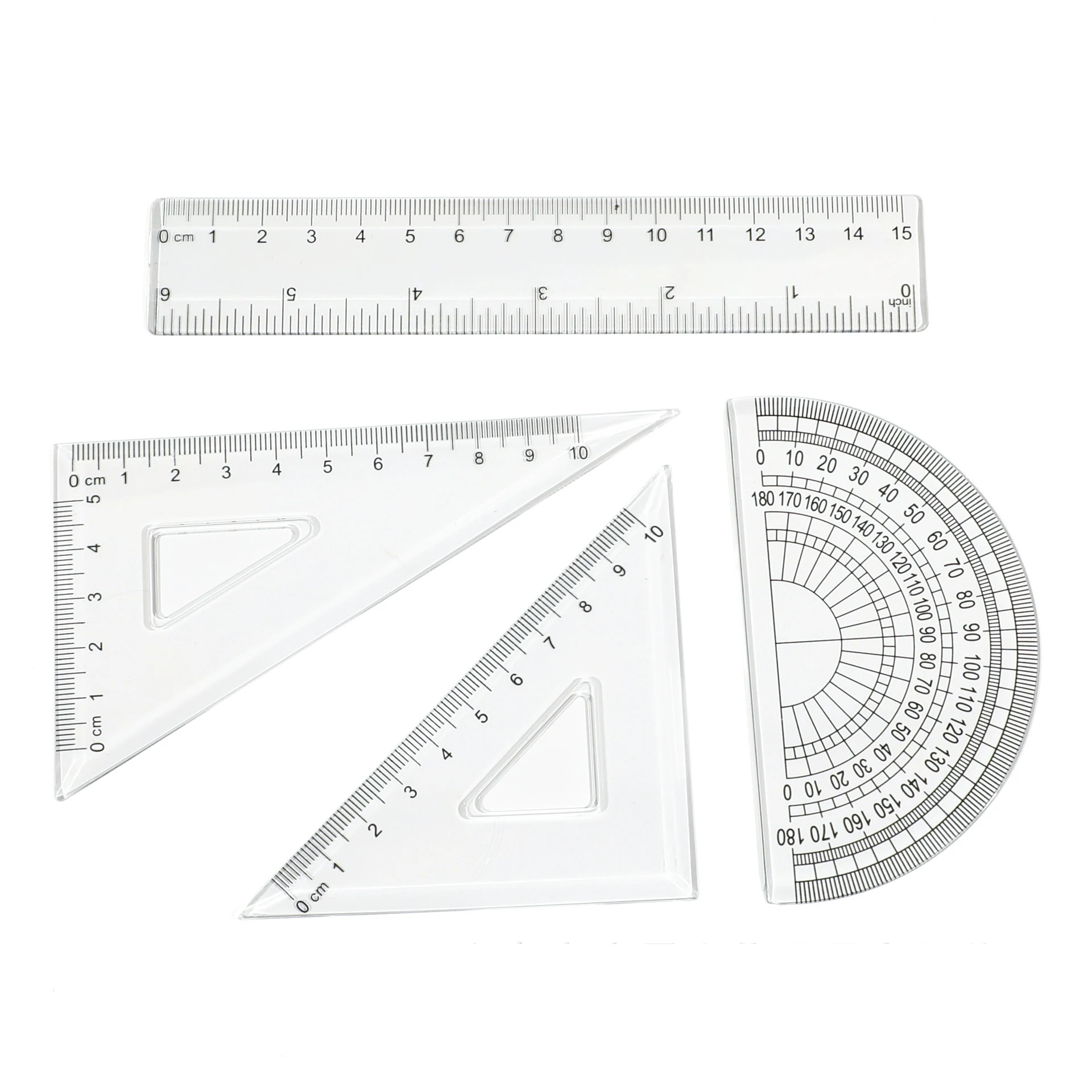 Student Set Ruler Ruler Four Piece Triangle Ruler Straight Ruler Protractor Set Material Multi-Size Student Tools