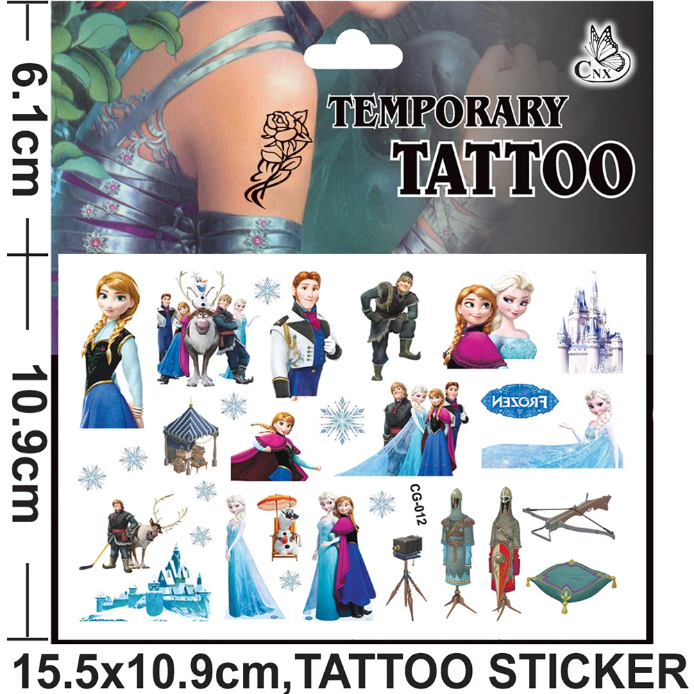 1pcs Movie Frozen Tattoo Stickers Disney Girls Anna Elsa Princess Tattoo Cute Olaf Cartoon Sticker Waterproof Kids Toys Decals