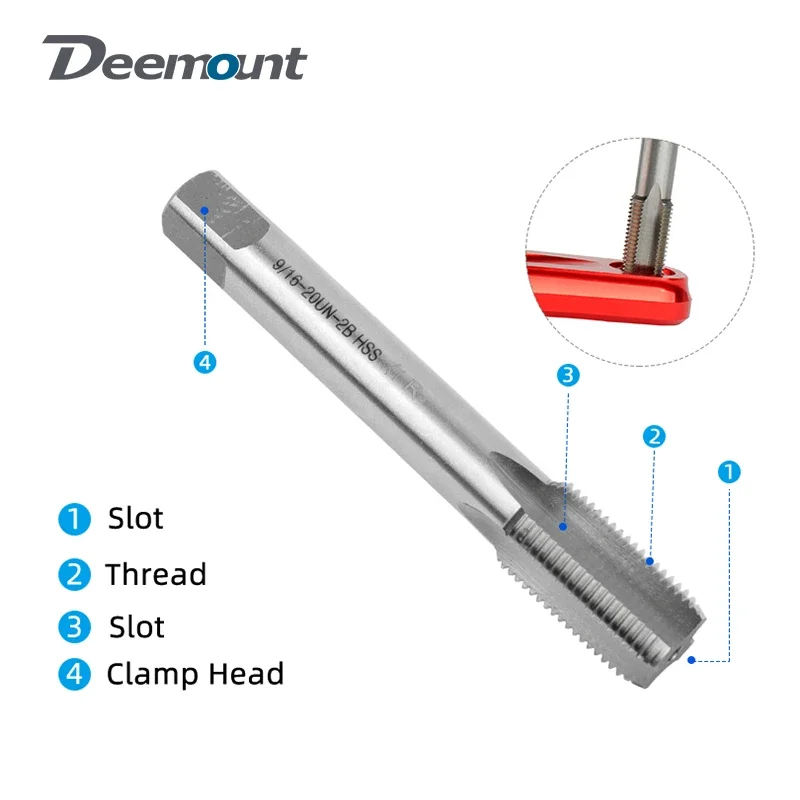 Deemount 9/16-20 inch Bicycle Crank Pedal Thread Tapping Rod Left Right Threading MTB Road Crankset High Speed Steel Drill Bits