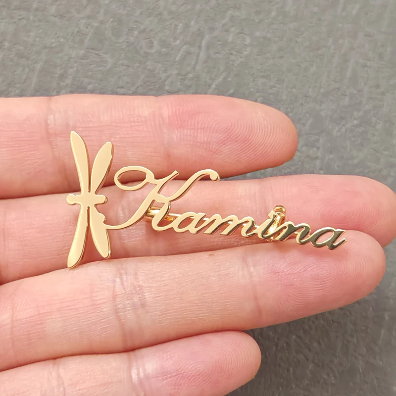 

Personalized Name Dragonfly Brooch Luxury Metal Stainless Steel Pins Female Jewelry Girlfriend Birthday Wedding Gift