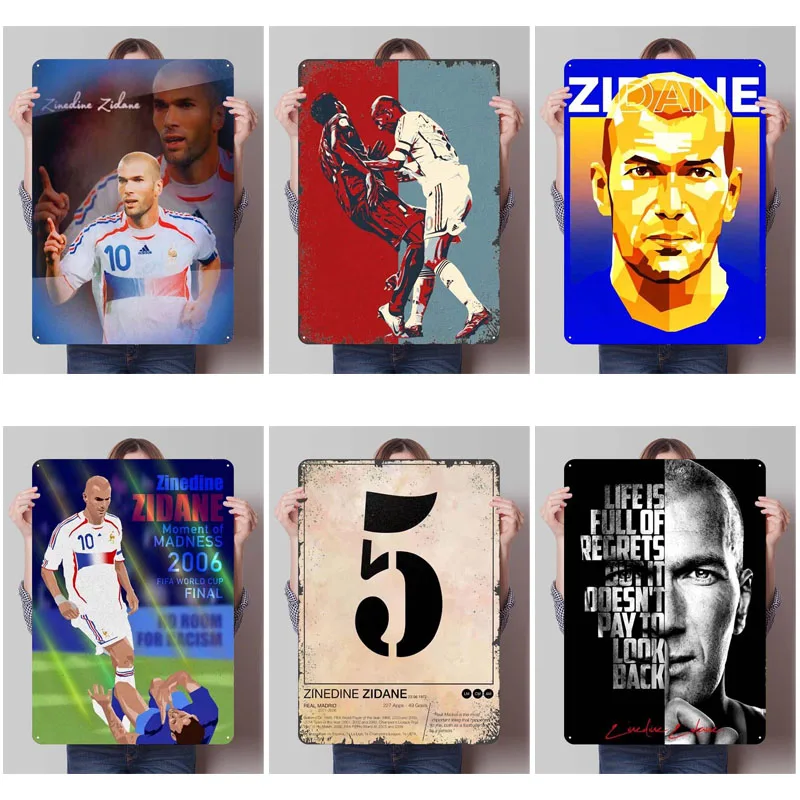 Zinedine Zidane Poster Football Sports Tinplate Sign Retro Custom Metal Signs for Wall Art Decoration Gamer Room Decoration Home