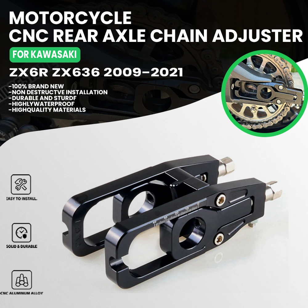 

Motorcycle CNC Rear Axle Chain Adjuster Tensioners For KAWASAKI NINJA ZX-6R 2009-2022 ZX-636 2009-2022