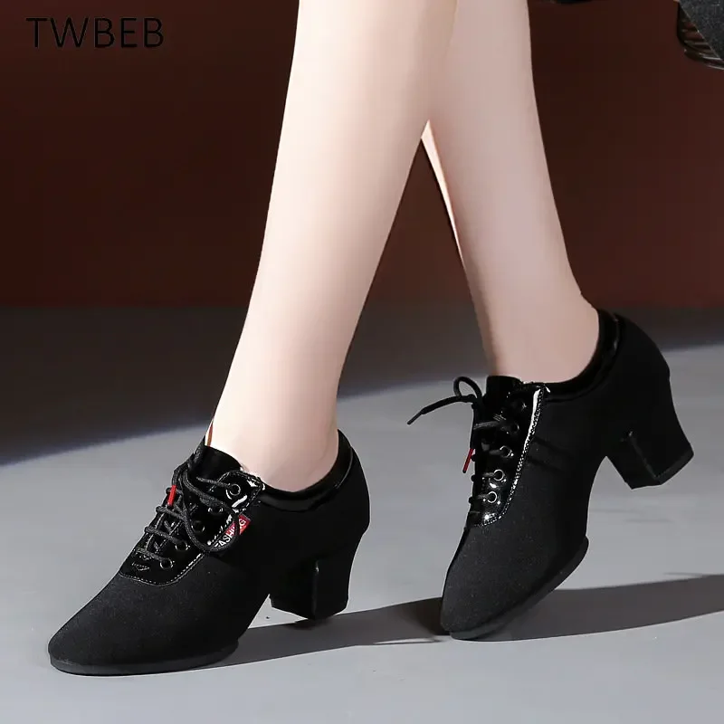 

Ladies Modern Dance Shoes Latin/Tango/Ballroom Shoes Rubber/Soft Sole Low Heels Women's Dancing Shoes Black Red Professional