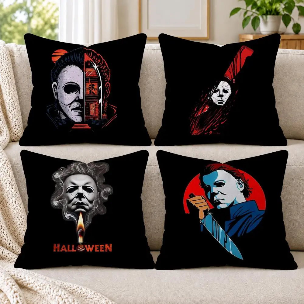M-Michael-Myers Horror Halloween Cushion Cover Short Plush Double-Sided Printing Sofa Bedroom Pillow Case Aesthetic Home Decor