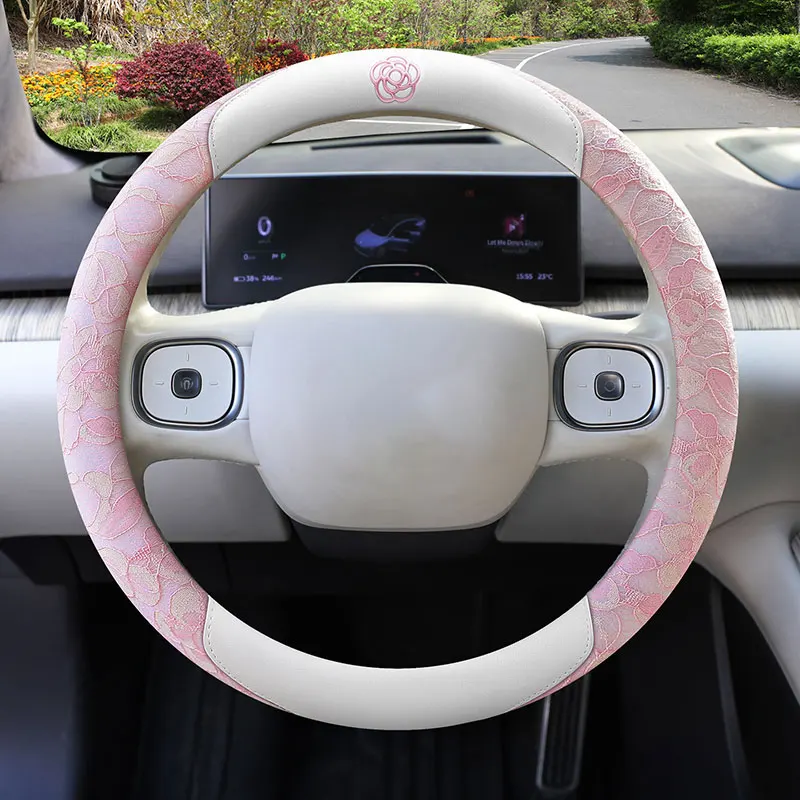 O-Type Viral Camellia Car Steering Wheel Cover, Ladies' Universal Fit for All Seasons, Trendy & Elegant Car Steering Wrap