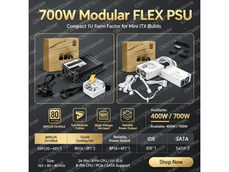 Modular 1U Flex Power Supply 300W 400W 500W 600W Silent PSU for ITX Chassis Server Industrial