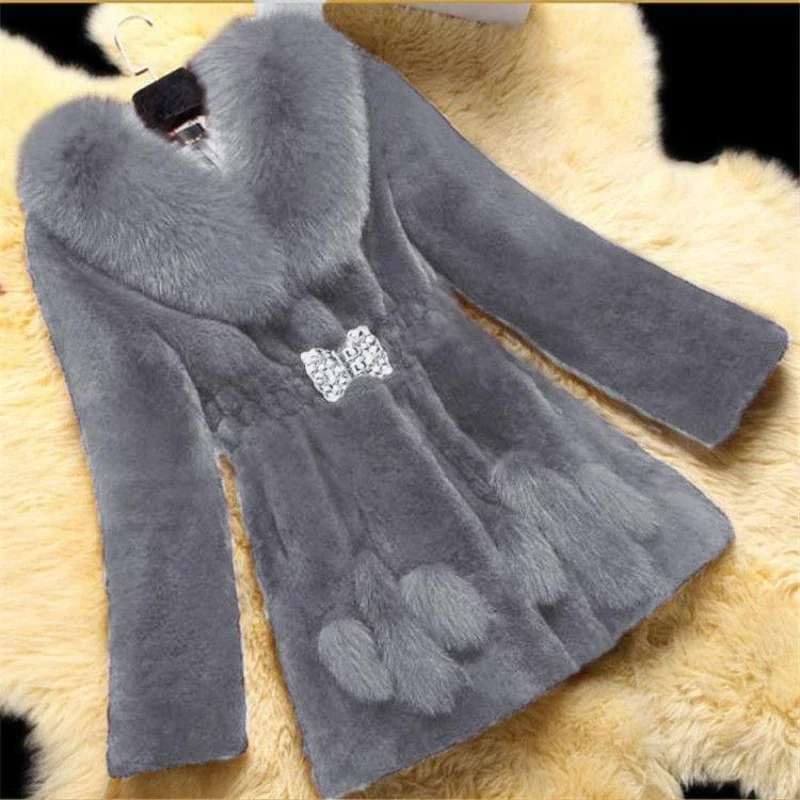 

Women Jackets High-End Imitation Rabbit Fur Coat Female Fur Outerwear Winter Chaqueta Mujer Fur Collar JJ457