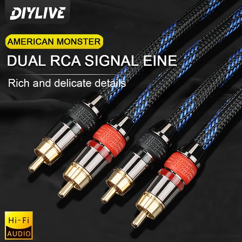 Cable de Audio RCA estéreo HIFI 6N OFC macho a macho 2RCA a 2RCA Cable de Audio con conector chapado en oro para amplificador de