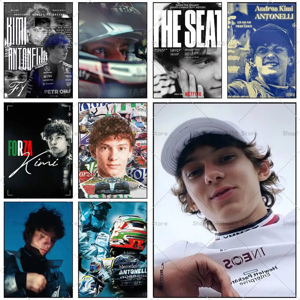 Racing K-Kimi A-Antonelli Poster Self-adhesive Art Waterproof Paper Sticker Coffee House Bar Room Wall Decor