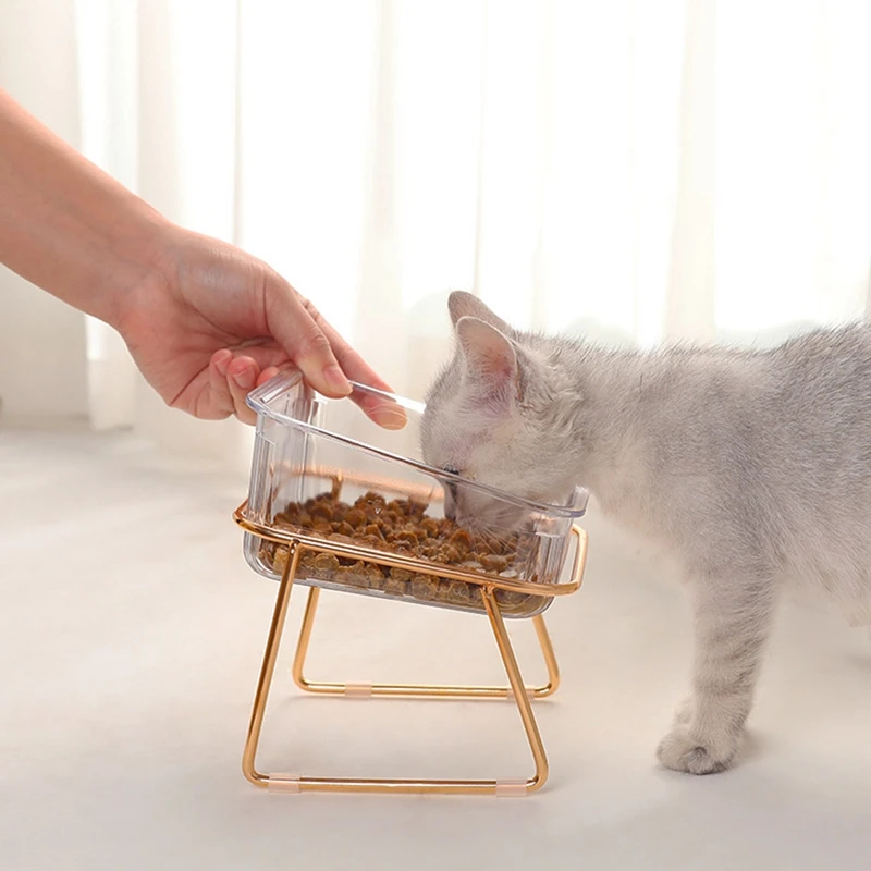 Cat Bowl Transparent High-Footed Cat Bowl Oblique Mouth To Protect The Cervical Spine Drinking Water Cat Food Bowl