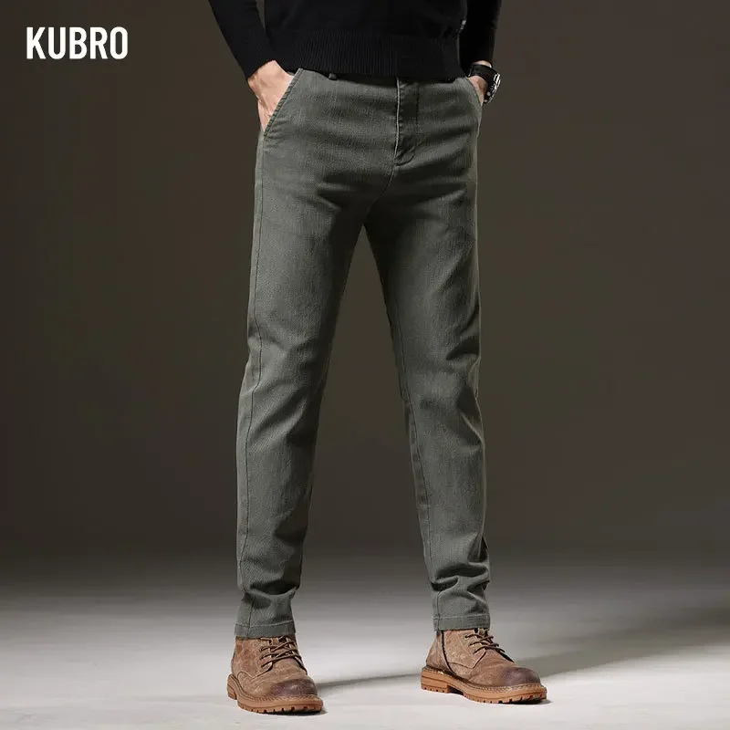 KUBRO Brand 2023 Spring Business Casual Men Baggy Jeans Dress Trendy Pants High Elastic All Match Trousers Dzinsy Męskie Y2K