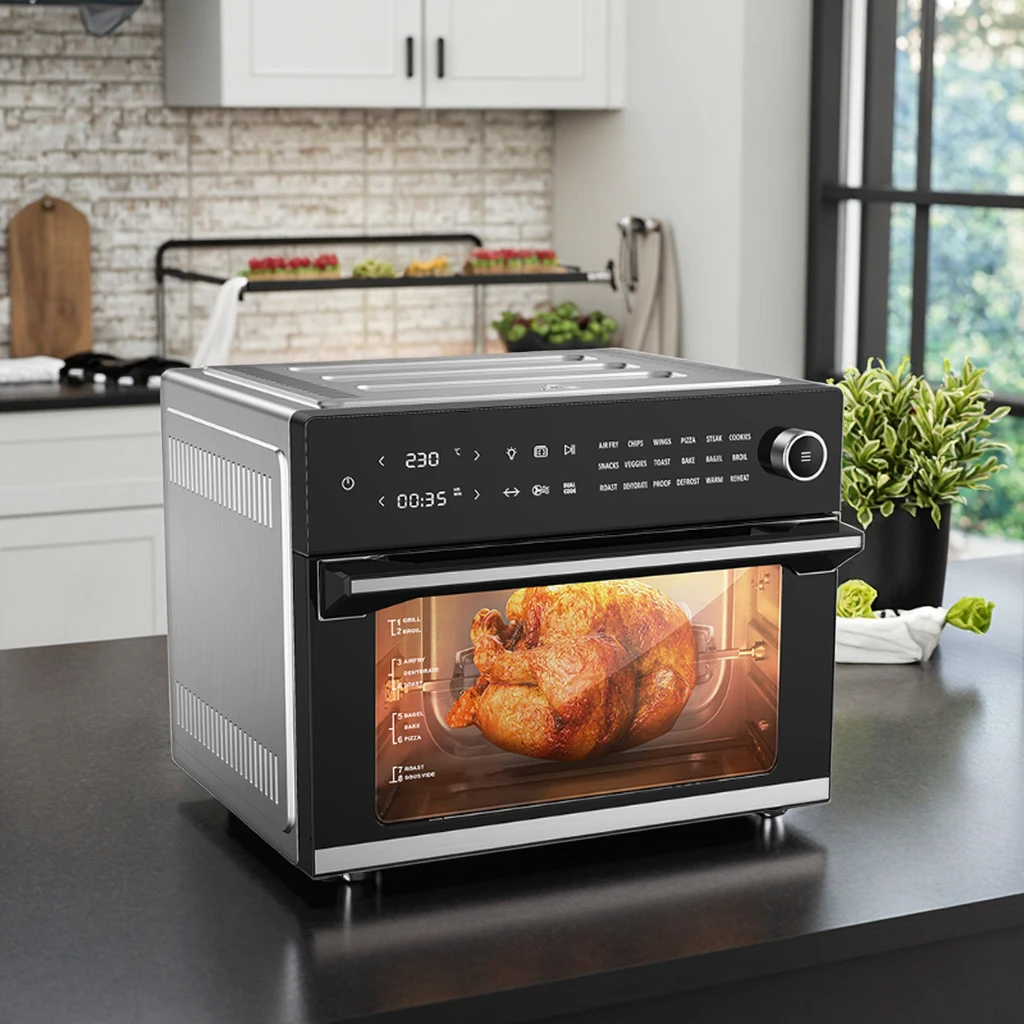 

Многофункциональная электрическая аэрофритюрница-духовка из нержавеющей стали, 30 л, 1800 Вт, НОВЫЙ дизайн, для дома, легко моется, с механическим управлением