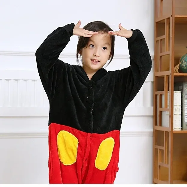 Disney Mickey Mouse Pajama Sets Fall-winter Flannel Adult Cartoon One-piece Animal Pajamas Homecare Toilet Thickened Lounge