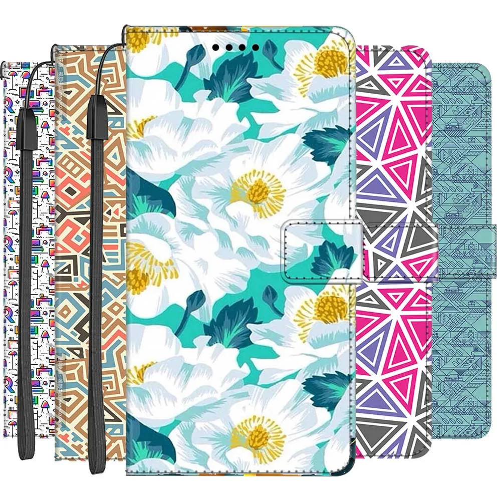 Luxury 3D Geometric Leather Cover For Samsung Galaxy S24 FE S24+ S24 Ultra Cell Phone Cases Wallet Love Painted Card Slots Bags