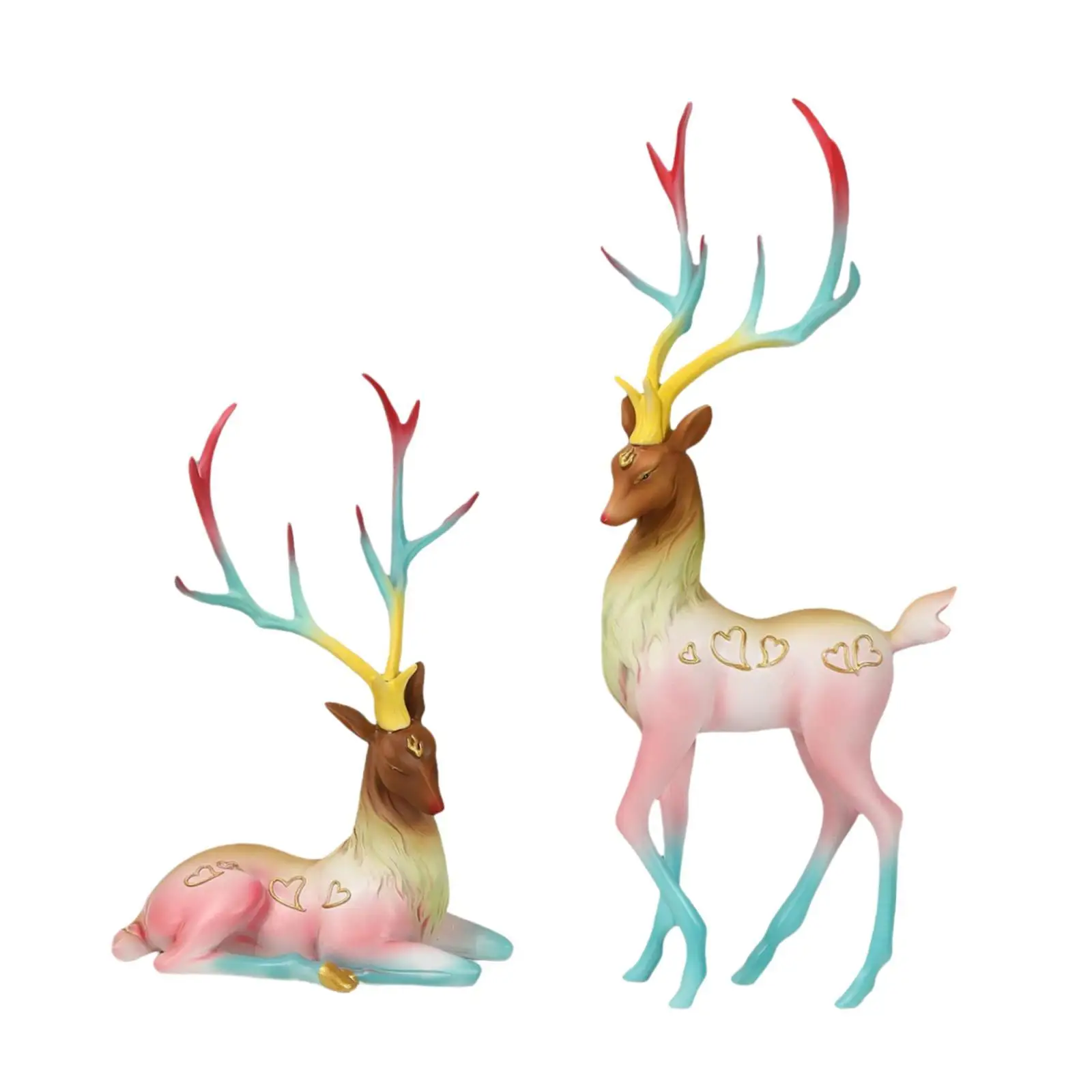 2 Pieces Reindeer Figurine Elk Sculpture for Desktop Living Room Farmhouse