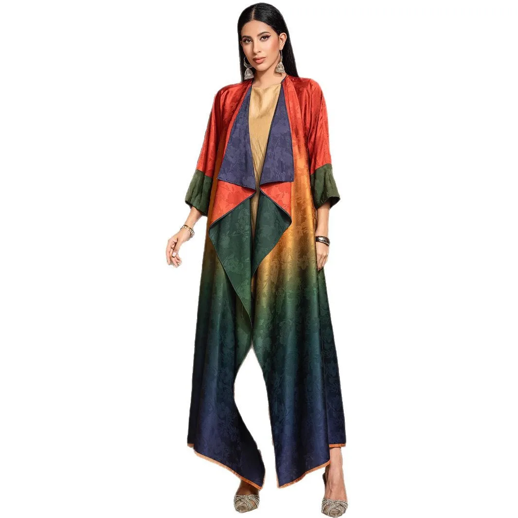 Moyen-Orient dubaï musulman nouvelle mode 2025 femmes dégradé couleur décontracté à la mode élégant lâche Cardigans femme Abaya vêtements manteau