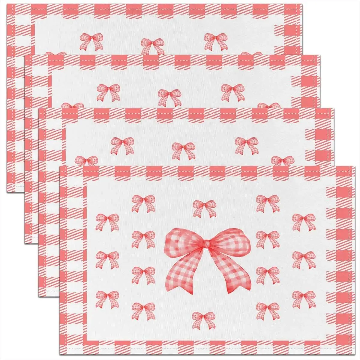 

Red Plaid Watercolor Bow Placemat for Kitchen Dining Table Decor Indoor Outdoor 18"x12" Dreamy Bow Placemats Set of 4