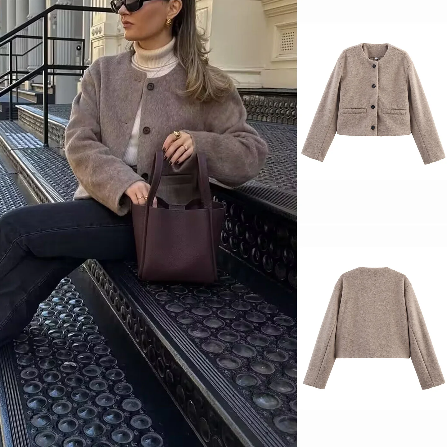 

ZS Осенний новый женский коврик Sle Wool Blend круглый Ne Long Sve на одной пуговице или Jaet Coat для поездок на работу, прямая трубка