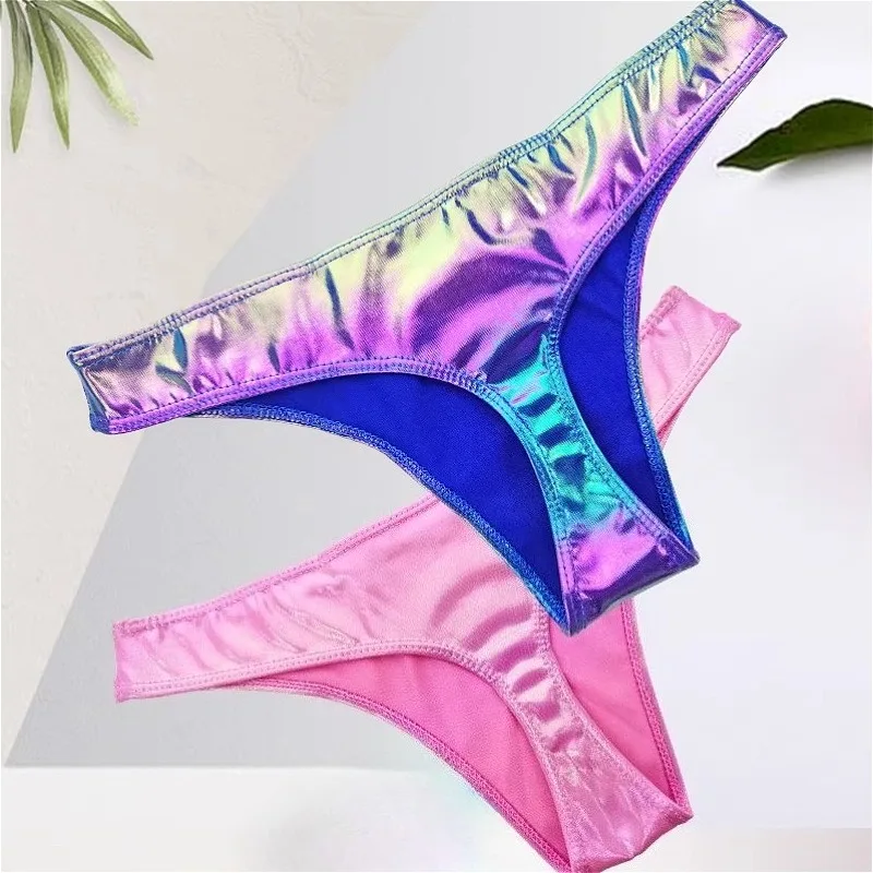 Colorful Gradient Sexy Underwear for Women Sexy Lingerie Glossy Panties Thongs Beachwear Bright Female Swim G-Strings Low Waist