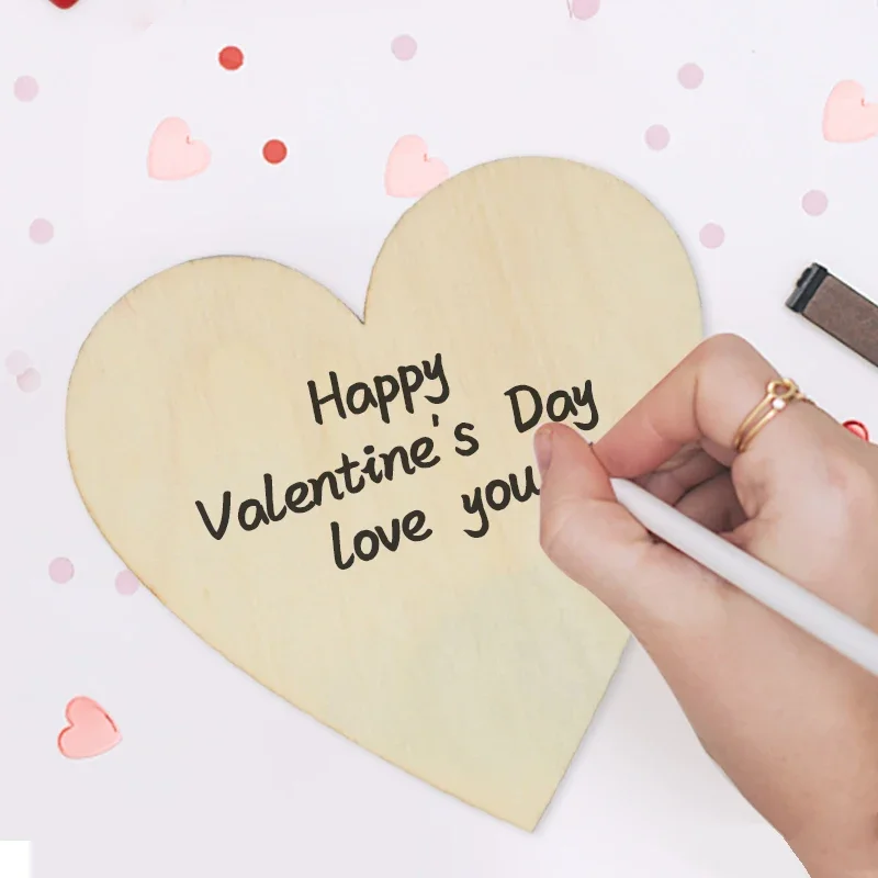 Hochzeit Liebe Herzform Holz Konfetti Blanko Herz Chips Valentinstag Dekoration Hochzeit Romantische Natürliche Bastelbedarf – Detail 3